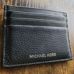 Michael Kors Black Leather Card Holder with Gold Logo